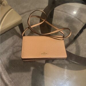 Coach Pebbled Leather Crossbody Wallet - Light Brown